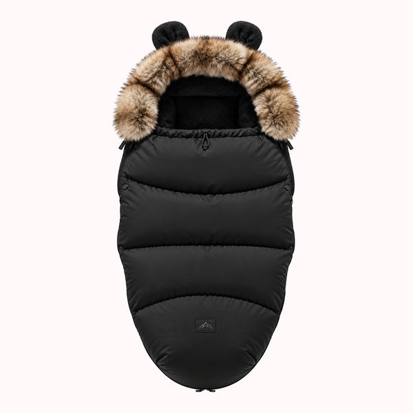 Chancelière poussette hiver noire avec capuche fourrure et oreilles d'ourson