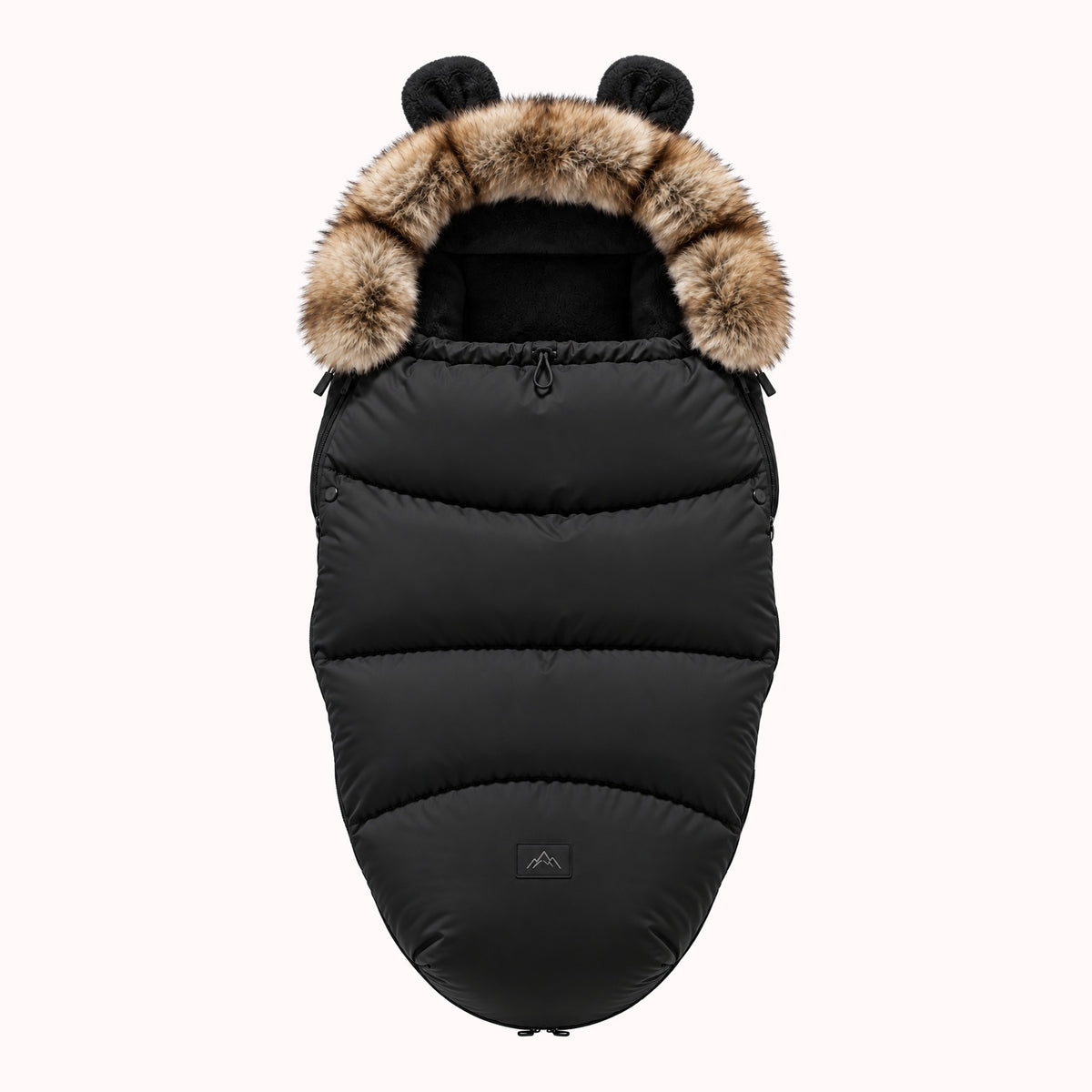 Chancelière poussette hiver noire avec capuche fourrure et oreilles d'ourson