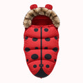 Chancelière poussette hiver coccinelle rouge à pois noirs avec capuche fourrure